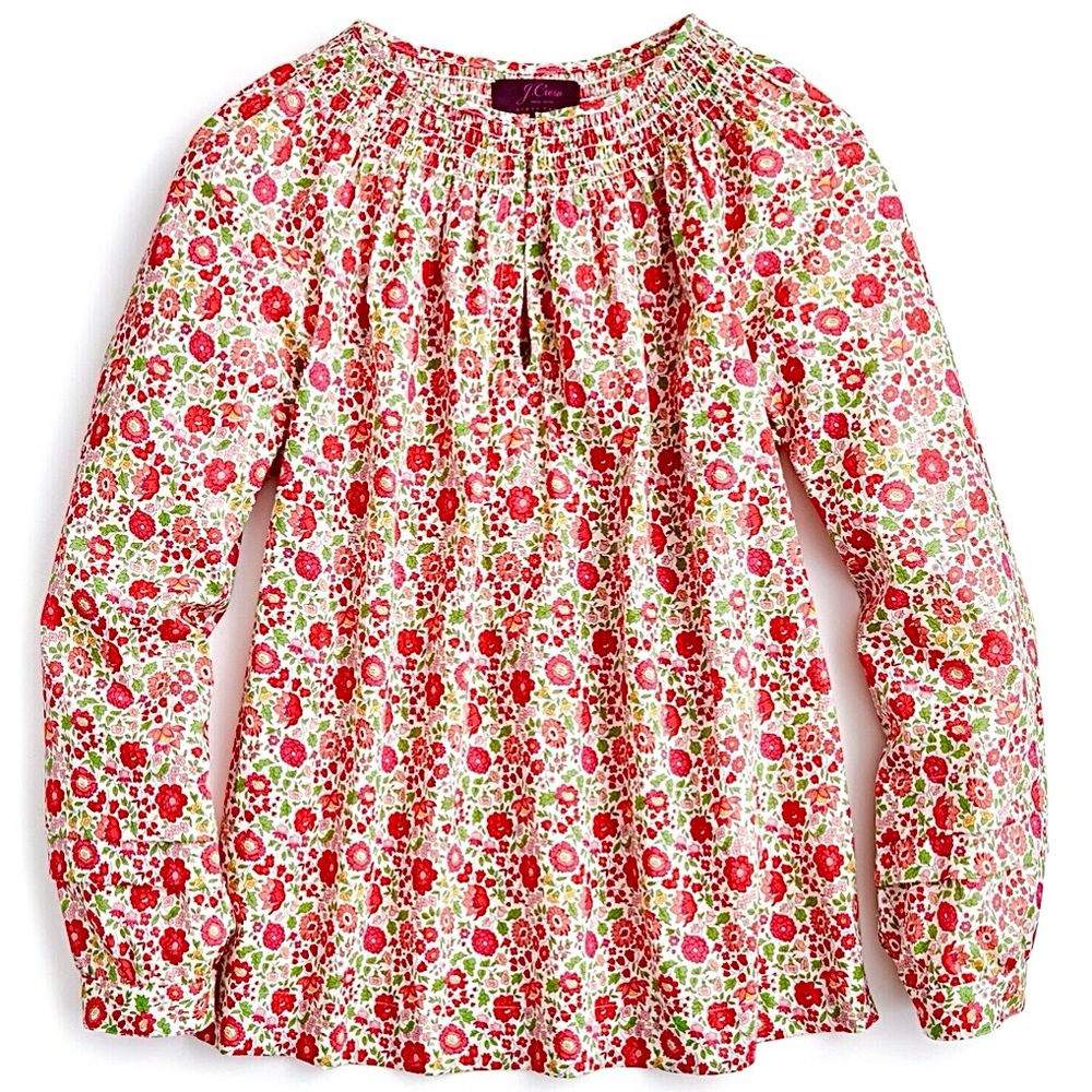 JCrew Peasant Blouse Liberty D'anjo Floral Popover Shirt Top Red White Pink 10 - Picture 6 of 16